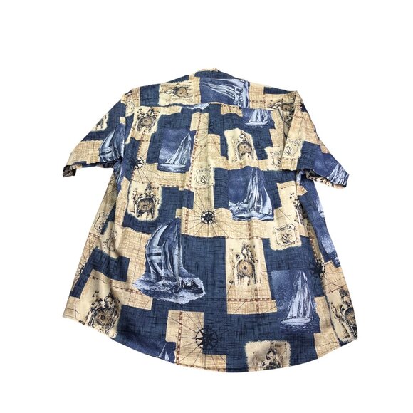 Nautica Mens Short Sleeve Button Front Shirt Sailing Maps Print Size L - Picture 4 of 7